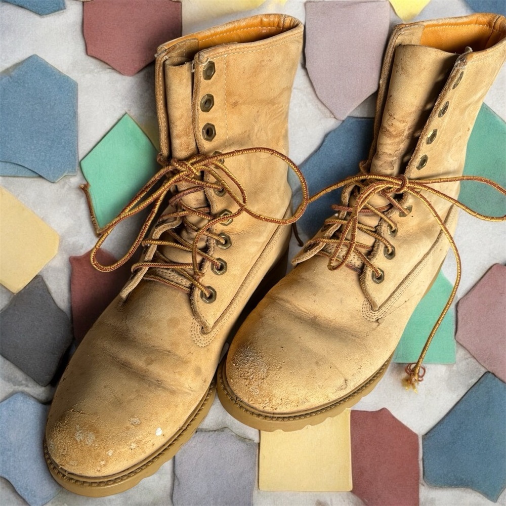 Timberland VTG Tan Lace-Up Boots Men’s Sz 7W Oil Resistant - Picture 4 of 8